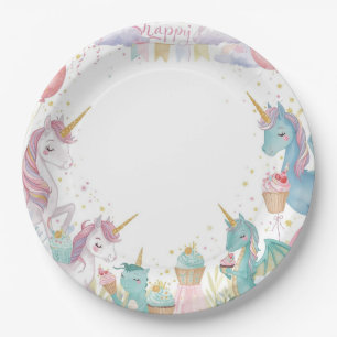 Assiettes En Carton Fête d'anniversaire Licornes Sirènes Arc-en-ciel M