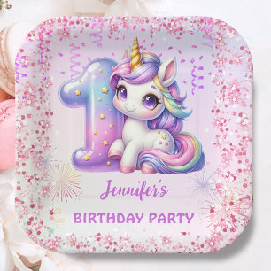 Assiettes En Carton Fête d'anniversaire magique licorne pour filles 1 
