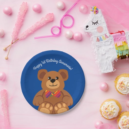 Assiettes En Carton Fête d'anniversaire mignonne d'arc-en-ciel d'ours (Fête)