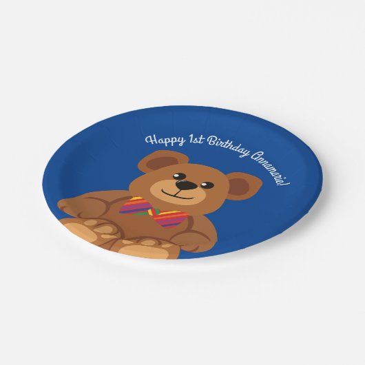 Assiettes En Carton Fête d'anniversaire mignonne d'arc-en-ciel d'ours (Angle)