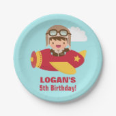 Assiettes En Carton Fête d'anniversaire mignonne d'avion de garçon (Devant)