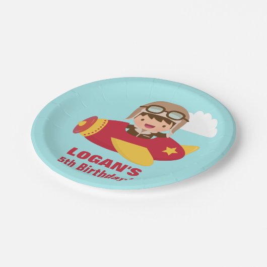 Assiettes En Carton Fête d'anniversaire mignonne d'avion de garçon (Angle)
