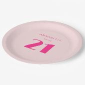 Assiettes En Carton Fête d'anniversaire moderne 21e Vingt et une rose (Angle)