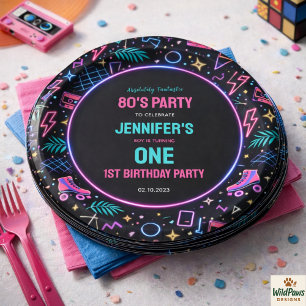 Assiettes En Carton Fête d'anniversaire Moderne Rétro Néon des Années 