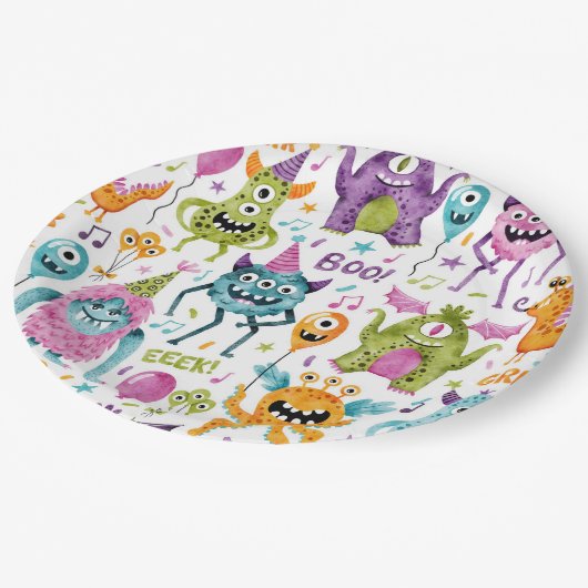 Assiettes En Carton Fête d'anniversaire Monster Halloween (Angle)