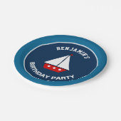 Assiettes En Carton Fête d'anniversaire nautique de voilier rouge (Angle)