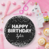 Assiettes En Carton Fête d'anniversaire noir et blanc (Fête)