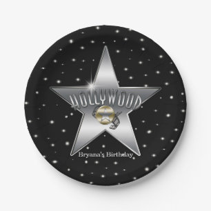 Assiettes En Carton Fête d'anniversaire noire étoile argentée Hollywoo