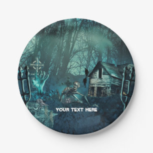 Assiettes En Carton Fête d'anniversaire ou Halloween Cimetière de zomb
