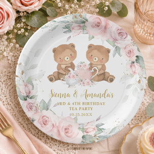 Assiettes En Carton Fête d'anniversaire ours en peluche rose floral Te