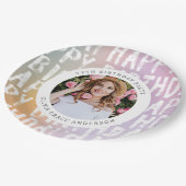 Assiettes En Carton Fête d'anniversaire pastel moderne en arc-en-ciel (Angle)