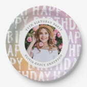 Assiettes En Carton Fête d'anniversaire pastel moderne en arc-en-ciel (Devant)