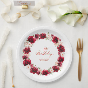 Assiettes En Carton Fête d'anniversaire personnalisée 19 ans à fleurs