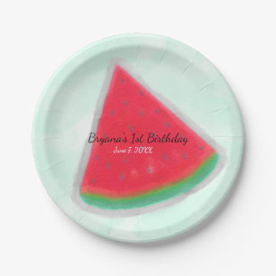 Assiettes En Carton Fête d'anniversaire personnalisée aquarelle pastèq