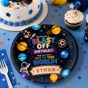 Assiettes En Carton Fête d'anniversaire personnalisée dans l'espace av