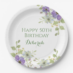 Assiettes En Carton Fête d'anniversaire personnalisée Fleur sauvage Vi