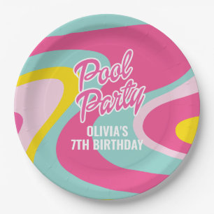 Assiettes En Carton Fête d'anniversaire Pink Malibu Beach Palm Pool Pa