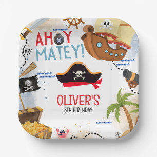Assiettes En Carton Fête d'anniversaire pirate pour enfants Ahoy Mat