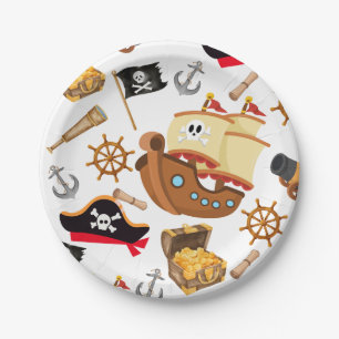 Assiettes En Carton Fête d'anniversaire pirate pour enfants Ahoy Mat