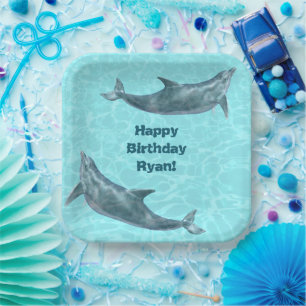 Assiettes En Carton Fête d'anniversaire piscine ou plage avec dauphins
