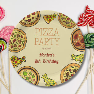 Assiettes En Carton Fête d'anniversaire pizza dessin animé