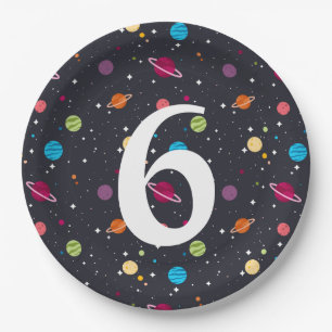 Assiettes En Carton fête d'anniversaire planètes et étoiles