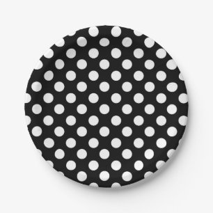 Assiettes En Carton Fête d'anniversaire pois noirs et blancs
