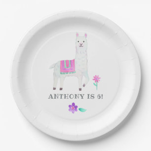 Assiettes En Carton Fête d'anniversaire pour enfants Lama aquarelle