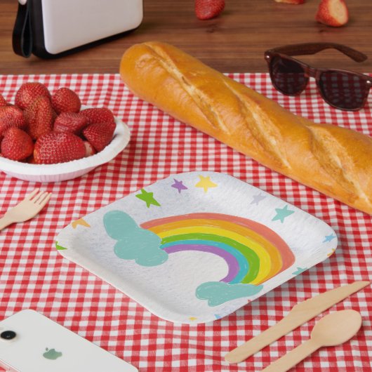 Assiettes En Carton Fête d'anniversaire Rainbow (Pique-nique)