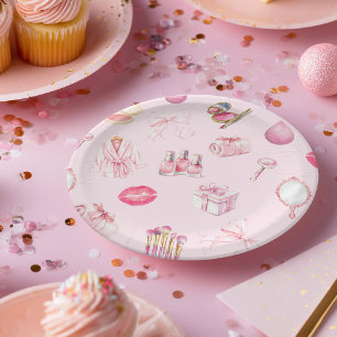 Assiettes En Carton Fête d'anniversaire rose de Spa Party
