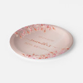 Assiettes En Carton Fête d'anniversaire rose or rose fleurons botaniqu (Angle)