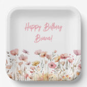 Assiettes En Carton Fête d'anniversaire rose simple (Recto)