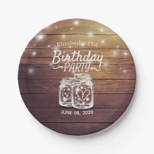 Assiettes En Carton Fête d'anniversaire Rustic Wood Mason Jar String l (Devant)