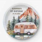 Assiettes En Carton Fête d'anniversaire rustique de Camping Mountain (Devant)