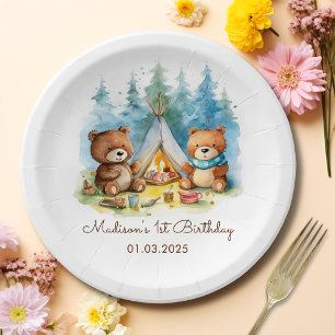 Assiettes En Carton Fête d'anniversaire rustique de Camping Mountain