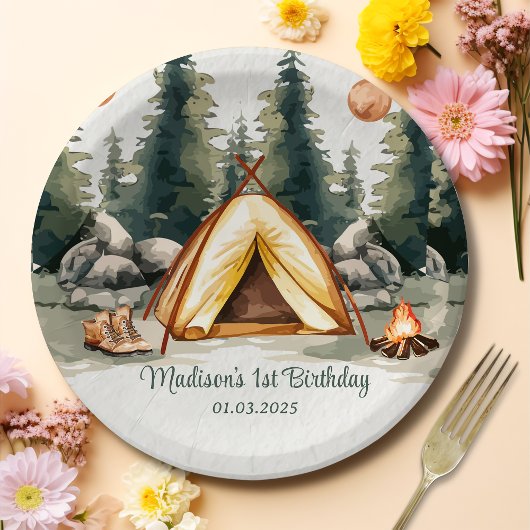 Assiettes En Carton Fête d'anniversaire rustique de Camping Mountain