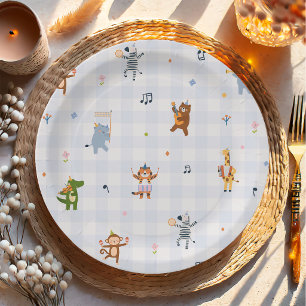 Assiettes En Carton Fête d'anniversaire safari d'animaux mignons