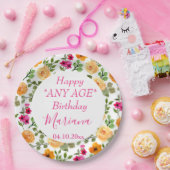 Assiettes En Carton Fête d'anniversaire simple rose orange (Fête)