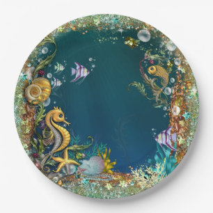Assiettes En Carton Fête d'anniversaire sous la mer