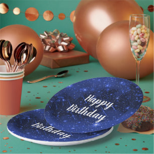 Assiettes En Carton Fête d'anniversaire Star Galaxy sur bleu