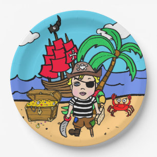 Assiettes En Carton Fête d'anniversaire sur le thème des pirates aux c