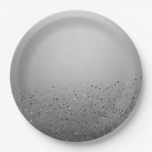 Assiettes En Carton Fête d'anniversaire Sweet 16 pailletée argentée