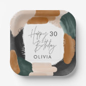 Assiettes En Carton Fête d'anniversaire Terracotta verte Décor abstrai (Recto)