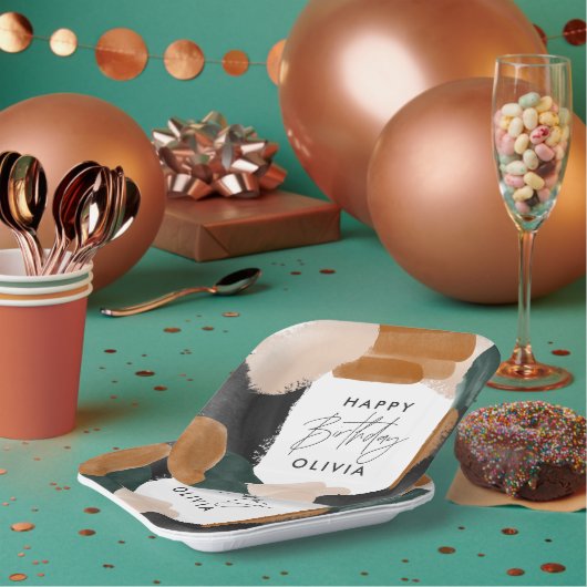 Assiettes En Carton Fête d'anniversaire Terre cuite verte Décor abstra (Multi)