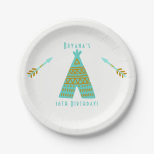Assiettes En Carton Fête d'anniversaire turquoise sarcelle or tipi Swe