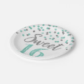 Assiettes En Carton Fête d'anniversaire Turquoise Silver Confetti Swee (Angle)