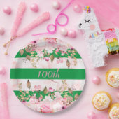 Assiettes En Carton Fête d'anniversaire Vert rose rayure florale (Fête)