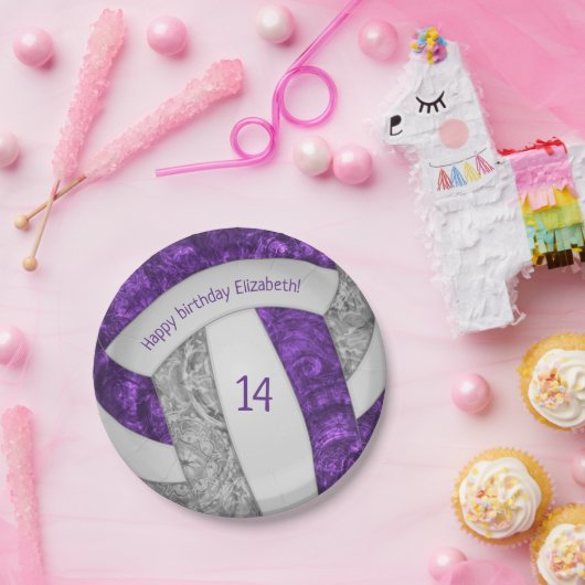 Assiettes En Carton fête d'anniversaire violet gris girly (Fête)