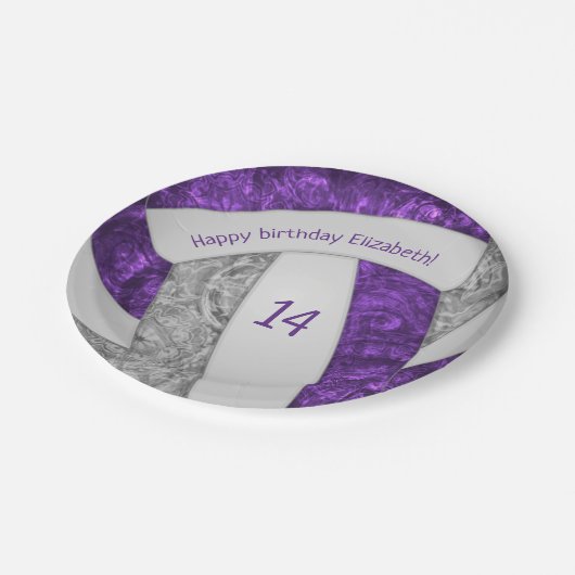 Assiettes En Carton fête d'anniversaire violet gris girly (Angle)