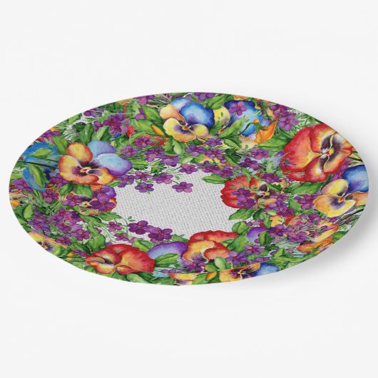 Assiettes En Carton Fête dans le jardin, jolies pensées (Angle)